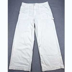 Y2K American Eagle Pants Women's 18 White Super High Rise Baggy Wide Leg Stretch